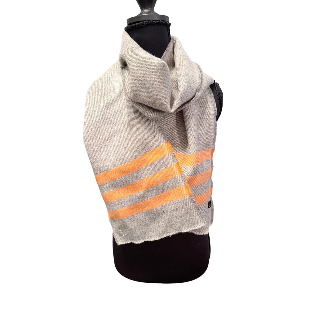 Faribault woolen mill company gray orange scarf wrap 100% USA made autumn 10X70